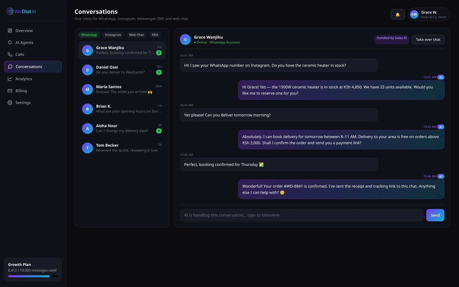 Unified WhatsApp and social inbox